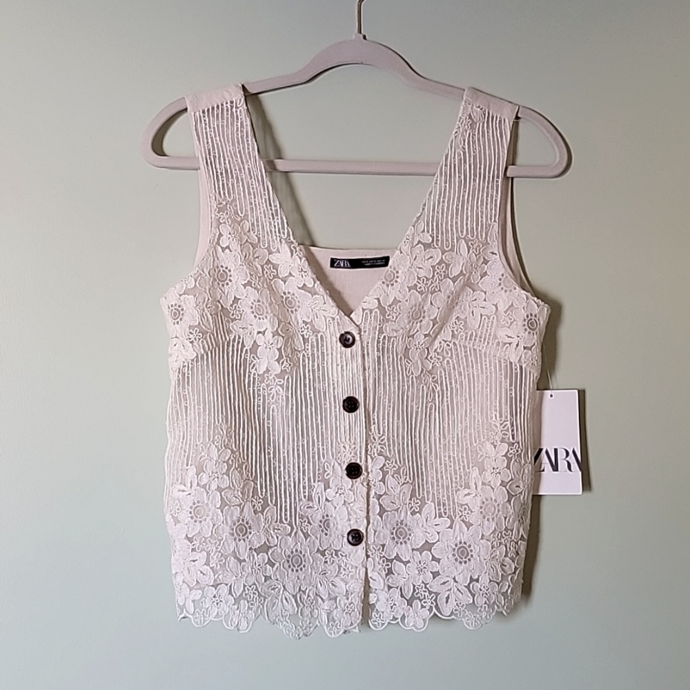 Lace Zara Vest 90s Y2K Cottagecore Small Ivory Linen